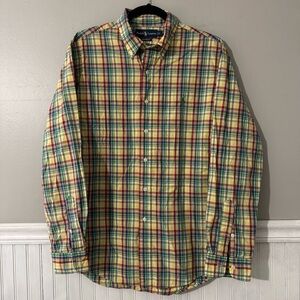 Ralph Lauren Yellow Green Red Plaid Long Sleeve Shirt Custom Fit  Men’s Large